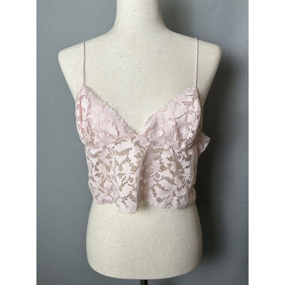 Intimately Free People Pink Lace Cami Cropped Bralette Coquette Sz L‎